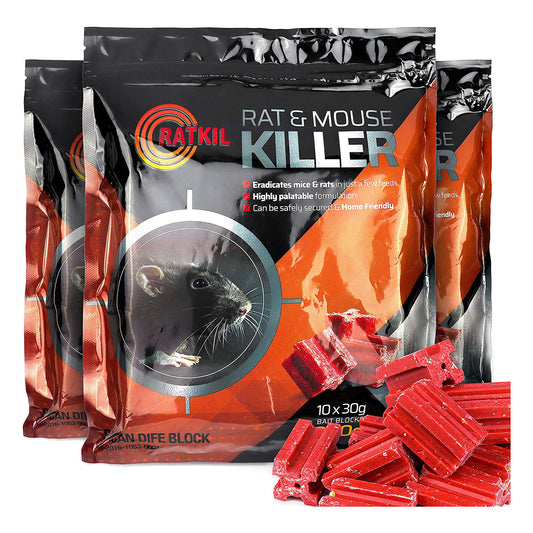 Ratkil Rat & Mouse Killer Poison Bait Blocks For Rodent Control - 900g (3 x 300g) | Professional Strength Difenacoum